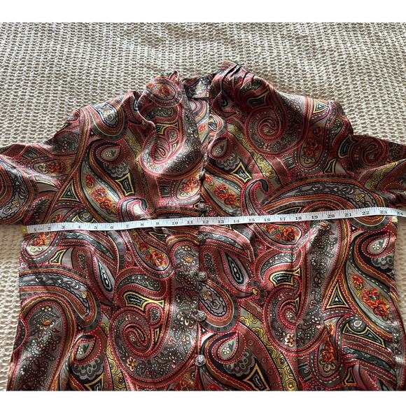 Vintage Paisley Print Button Up Blouse Women's Long Sleeve Silk Blend Top - Picture 5 of 6